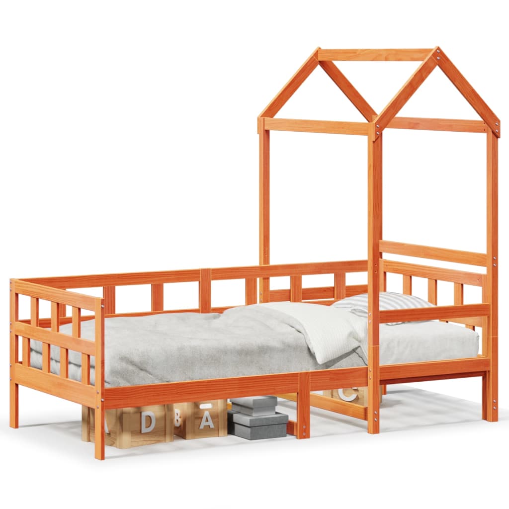 Sofá Cama Con Techo Madera Maciza Pino Marrón Cera 90x200 Cm_0