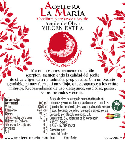 Aceite De Oliva Virgen Extra Macerado Al Chile Scorpion 25 Cl Cristal