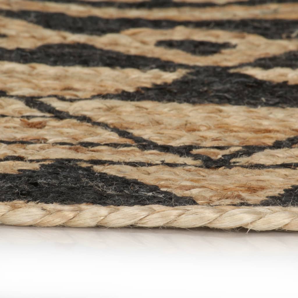 Alfombra De Yute Tejida A Mano Con Estampado Negro 120 Cm / Vetonek_0
