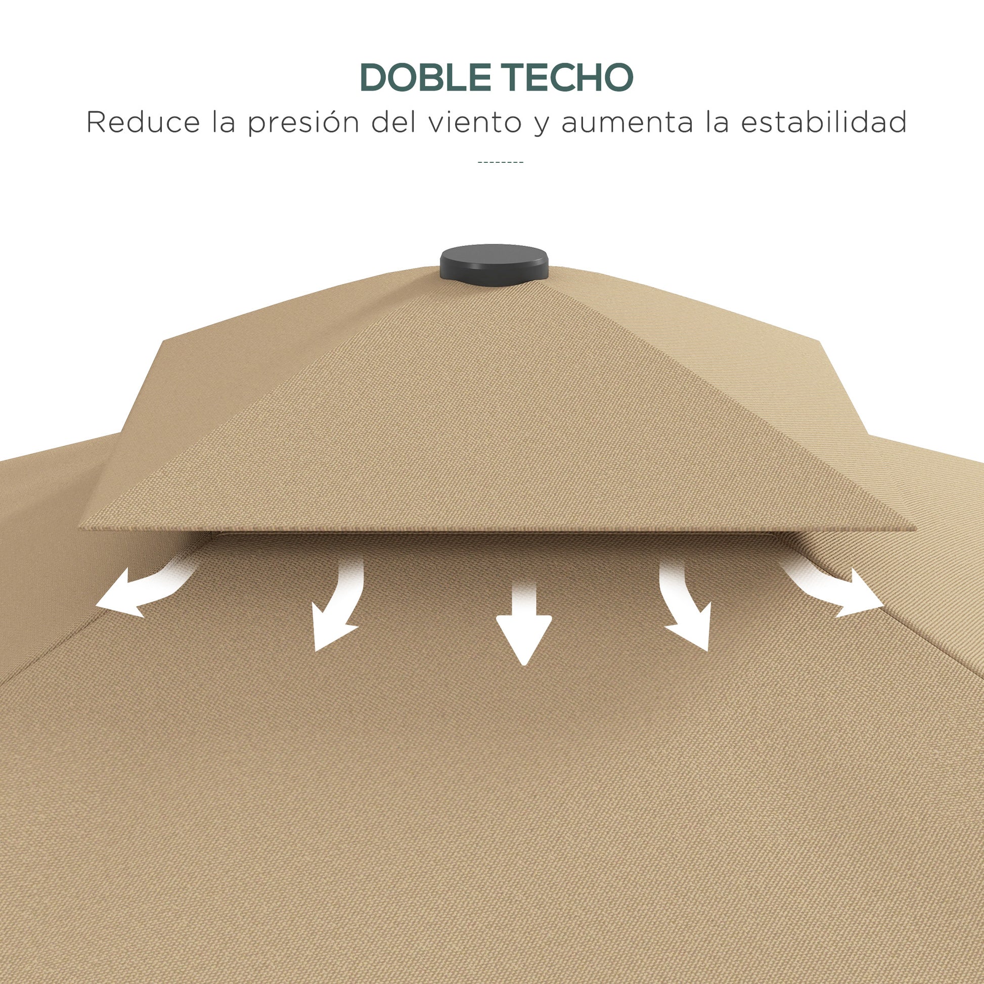 Outsunny Sombrilla Terraza Exterior De 2,5 M Con Manivela Techo Doble Caqui_5