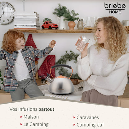 Briebe Tetera Con Silbato, Hervidor De Agua 2,3l, Inducción, Acero Inox, Vintage, Mango Cool Touch, I-bronze_4