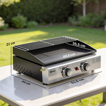 Outsunny Barbacoa De Gas Con 2 Quemadores 5 Kw Plancha Rejilla Calentadora_2