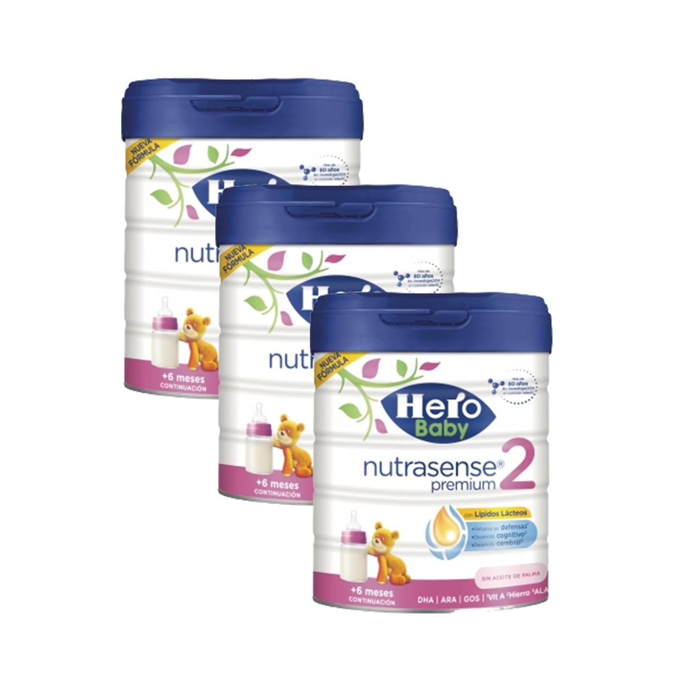 Pack 3 x Premium Leche 2 Para Bebés de hasta 12 meses 800gr. Hero Baby