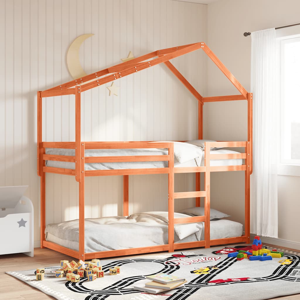 Techo De Cama Infantil Madera Maciza Pino Marrón 203x95,5x142cm_1