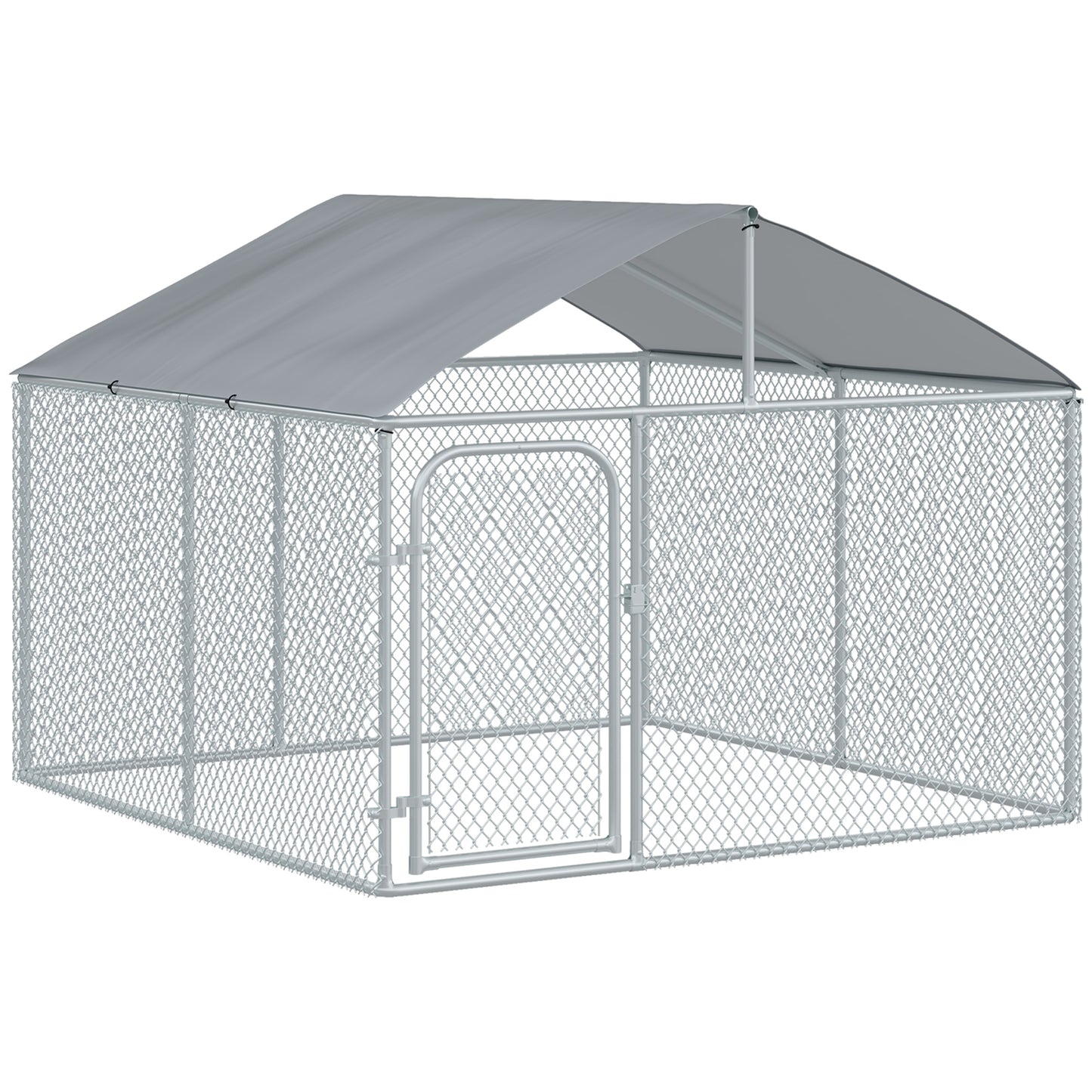 Pawhut Perrera Exterior Con Toldo De Tela Oxford Puerta Cerradura 230x230x175 Cm_0