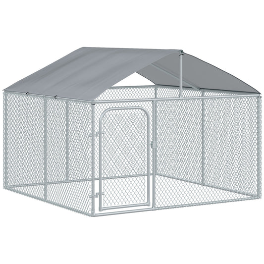 Pawhut Perrera Exterior Con Toldo De Tela Oxford Puerta Cerradura 230x230x175 Cm_0