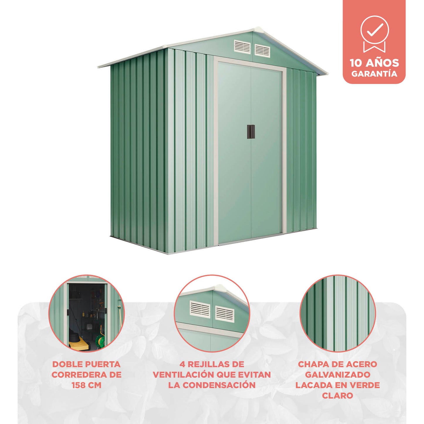 Caseta De Metal Wasabi Light Green Plus S 2,43 M2 - Garantía 10 Años - 121x201x190 Cm. Cobertizo Jardin_2
