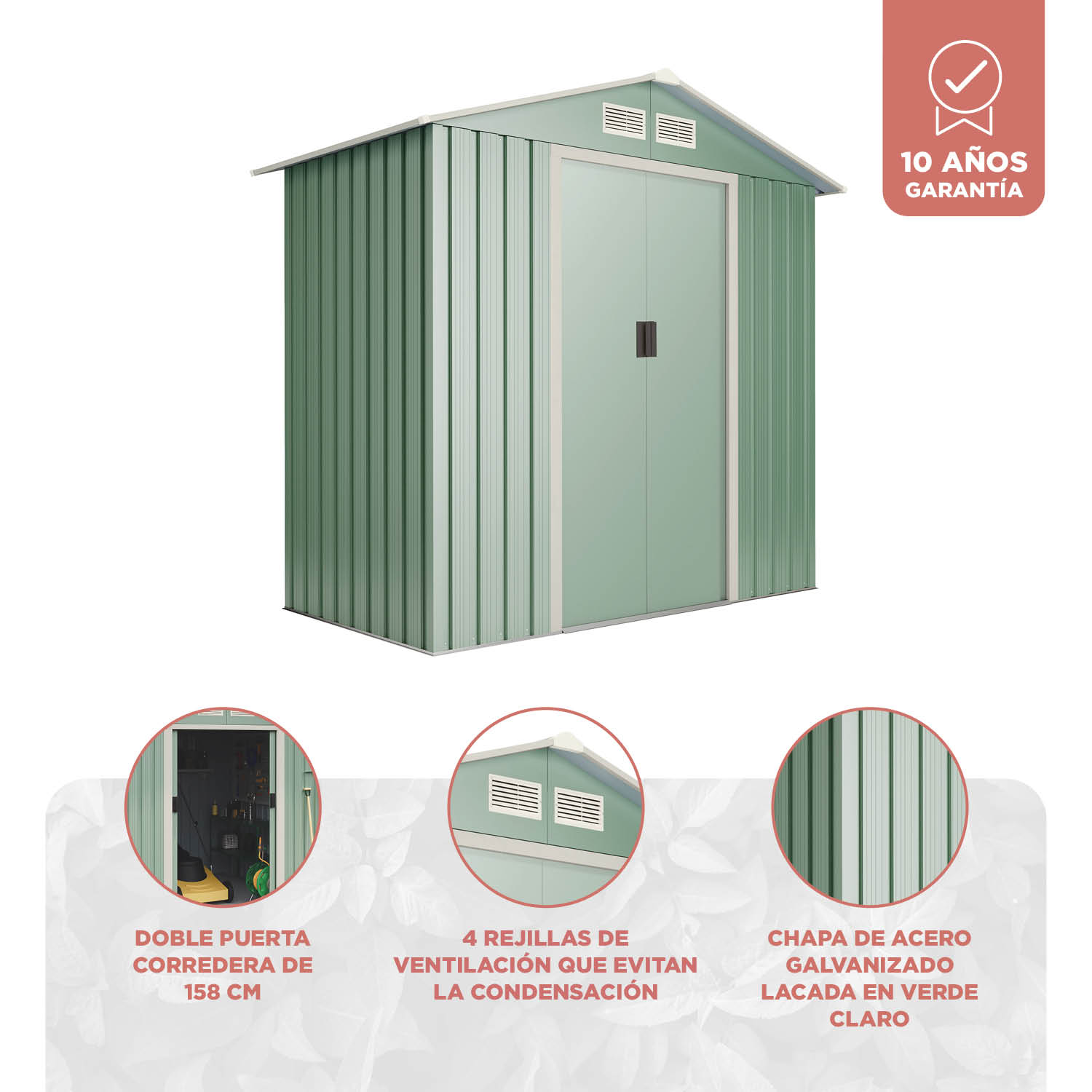Caseta De Metal Wasabi Light Green Plus S 2,43 M2 - Garantía 10 Años - 121x201x190 Cm. Cobertizo Jardin_2