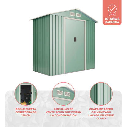 Caseta De Metal Wasabi Light Green Plus S 2,43 M2 - Garantía 10 Años - 121x201x190 Cm. Cobertizo Jardin_2