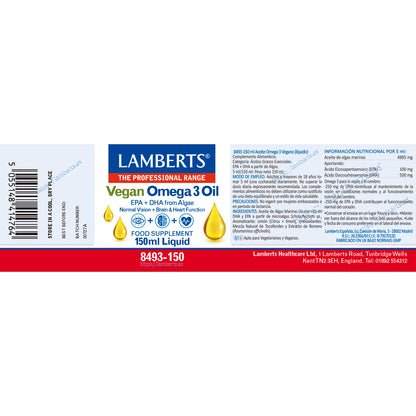 Omega 3 Vegano líquido, Lamberts, 150 ml