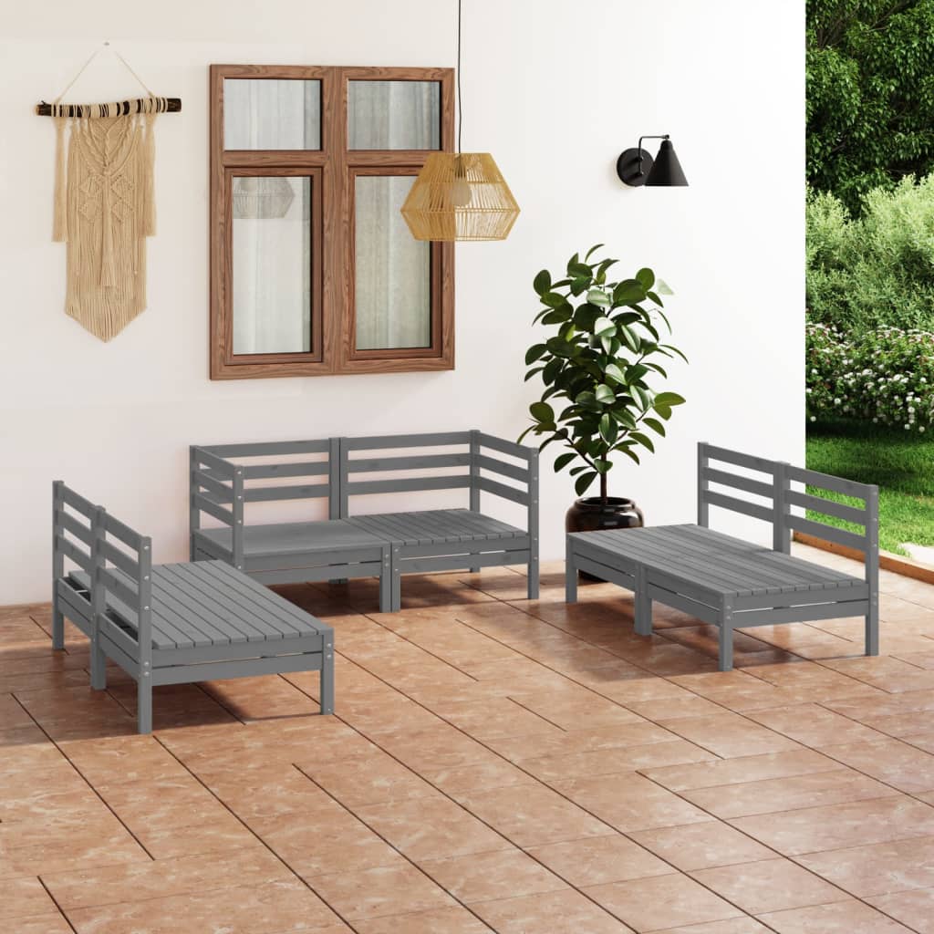 Juego De Muebles De Jardín 6 Piezas Madera Maciza De Pino Gris / Vetonek_5