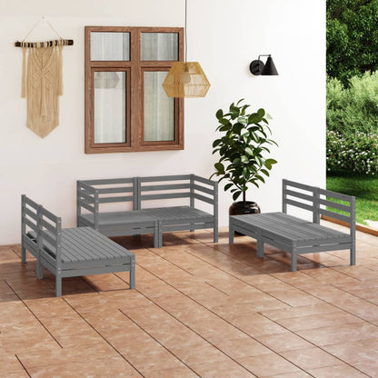 Juego De Muebles De Jardín 6 Piezas Madera Maciza De Pino Gris / Vetonek_5