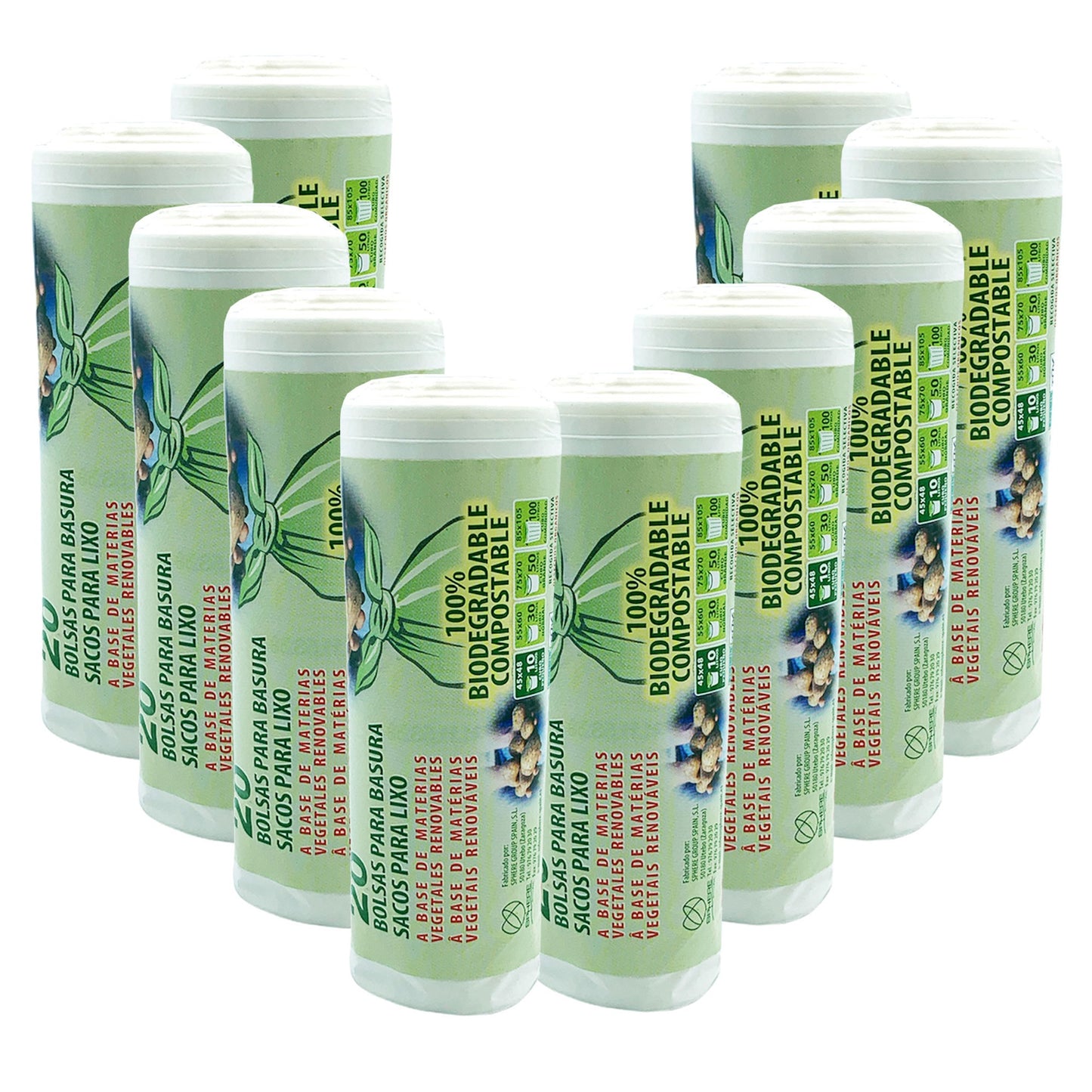 10 Rollos De 20 Bolsas De Basura  Biodegradable Y Compostable 10 L