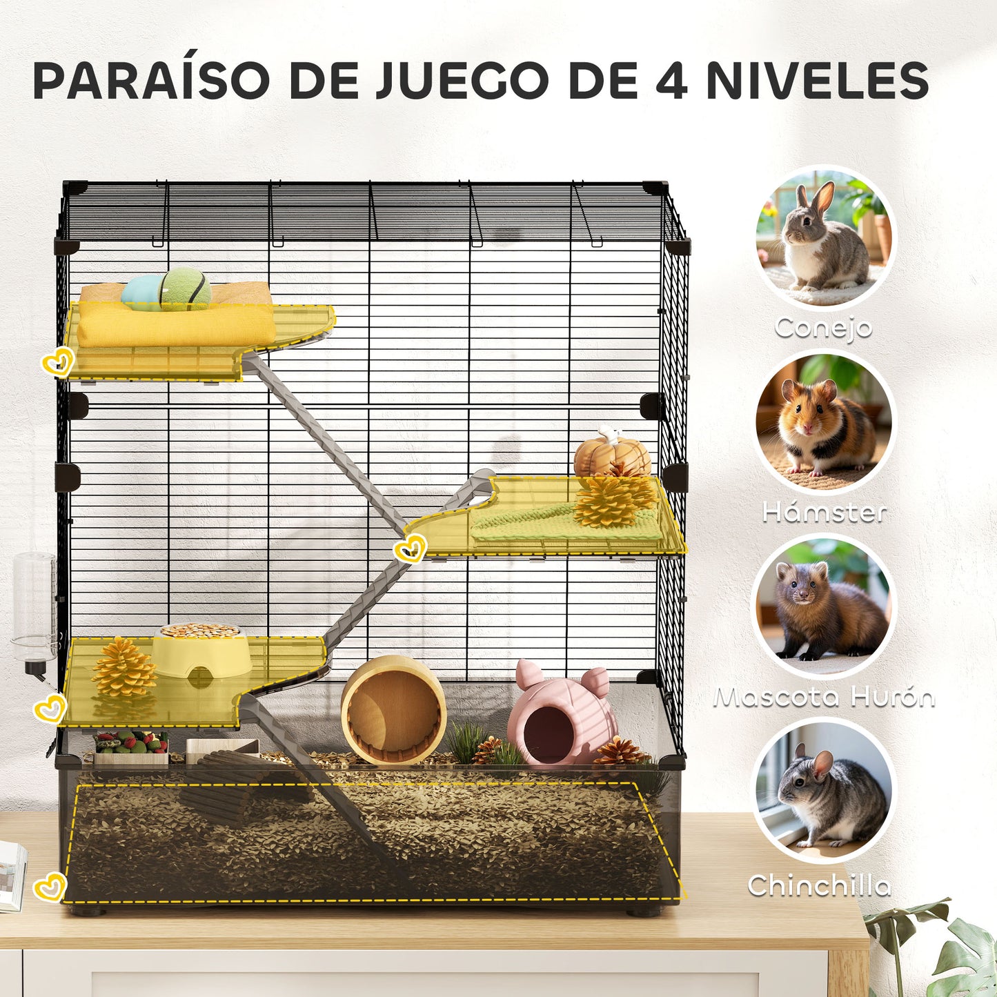 Pawhut Jaula Para Hurones De 4 Niveles Con Bandeja Inferior 73x47x80 Cm Negro_3