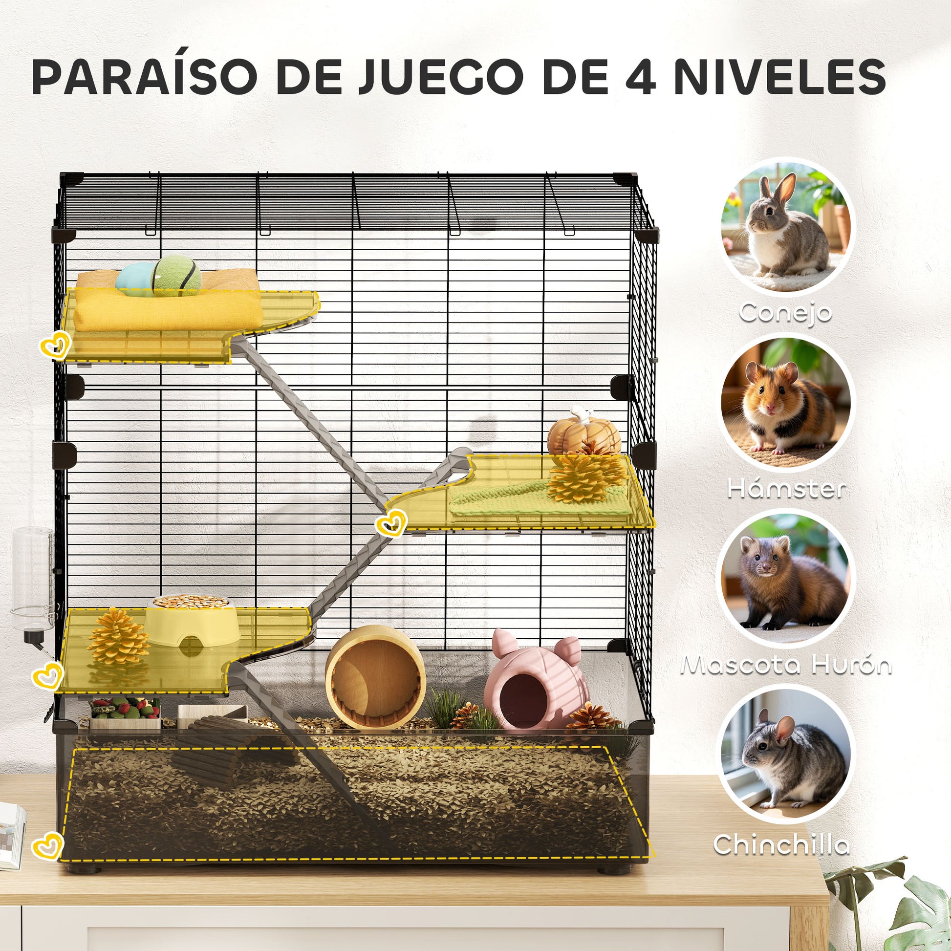 Pawhut Jaula Para Hurones De 4 Niveles Con Bandeja Inferior 73x47x80 Cm Negro_3