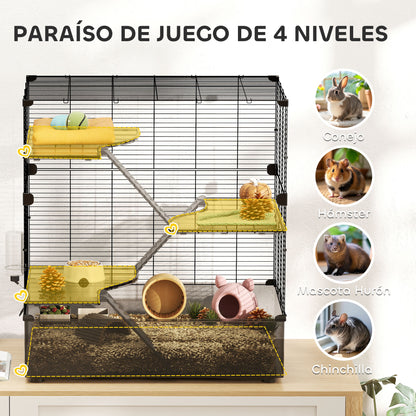 Pawhut Jaula Para Hurones De 4 Niveles Con Bandeja Inferior 73x47x80 Cm Negro_3
