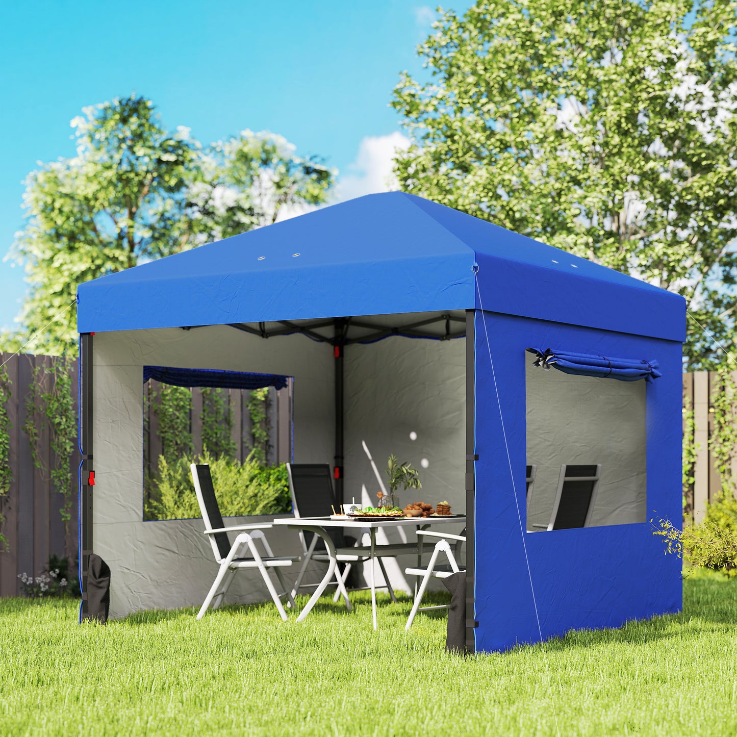 Outsunny Carpa Plegable Pop-up 3x3 M Con 3 Paredes Upf50+ Altura Ajustable Azul_1