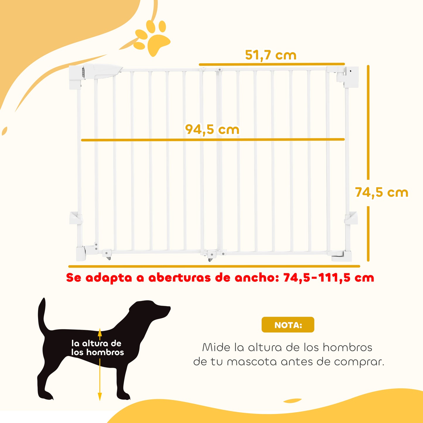 Pawhut Barrera De Seguridad Para Perros, Ancho 74,5-111,5 Cm Con Pestillo Blanco_2