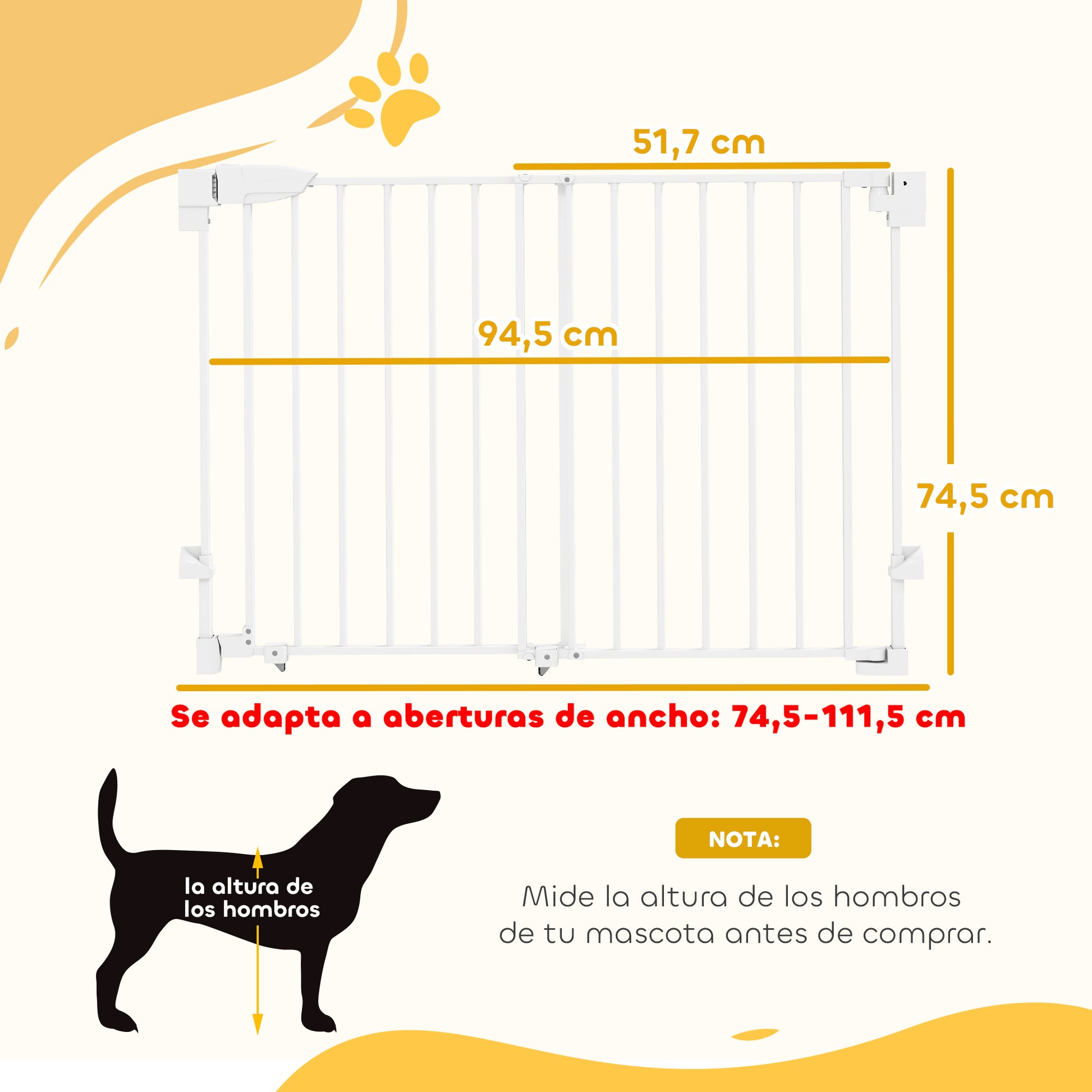 Pawhut Barrera De Seguridad Para Perros, Ancho 74,5-111,5 Cm Con Pestillo Blanco_2