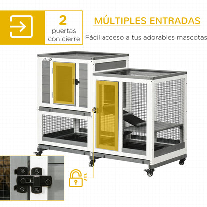 Pawhut Conejera De Madera Para Interior Con 6 Ruedas 110x50x86 Cm Gris_4