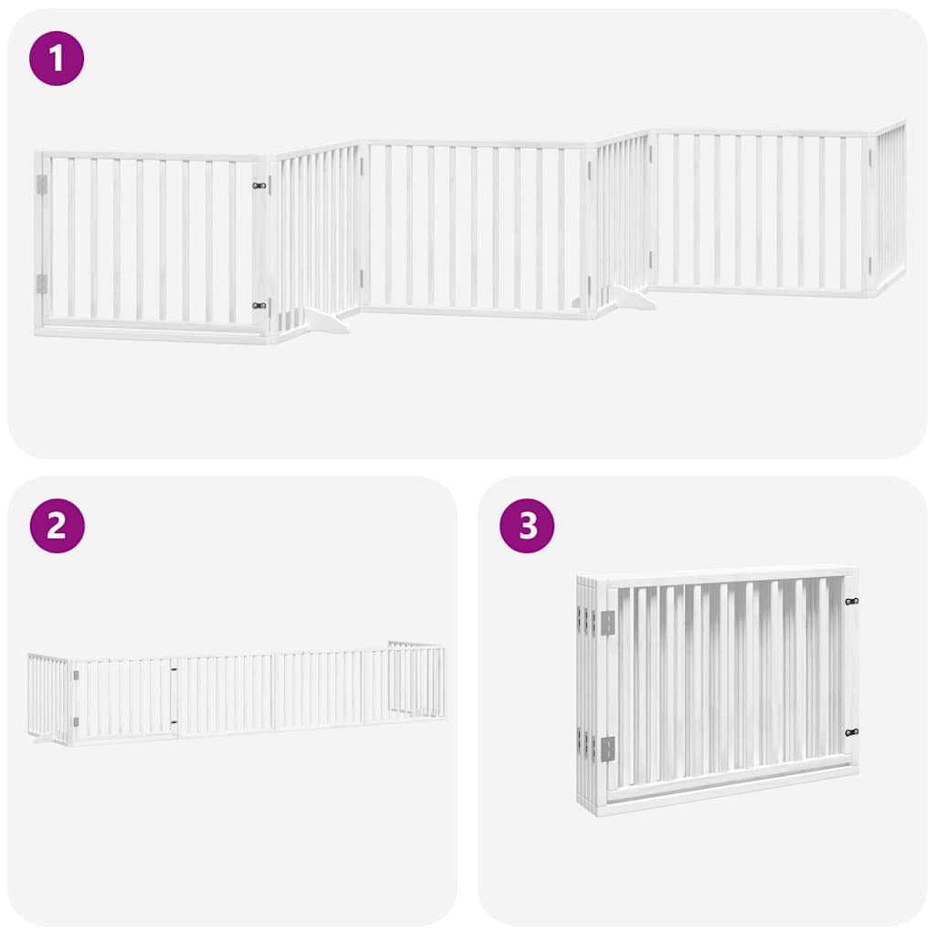 Vidaxl Puerta De Perros Plegable 6 Paneles Madera Álamo Blanca 480 Cm_3