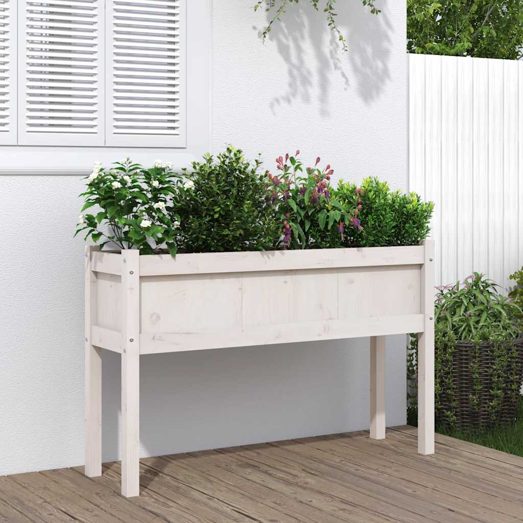 Jardinera Con Patas Madera Maciza De Pino Blanco 110x31x70 Cm_1