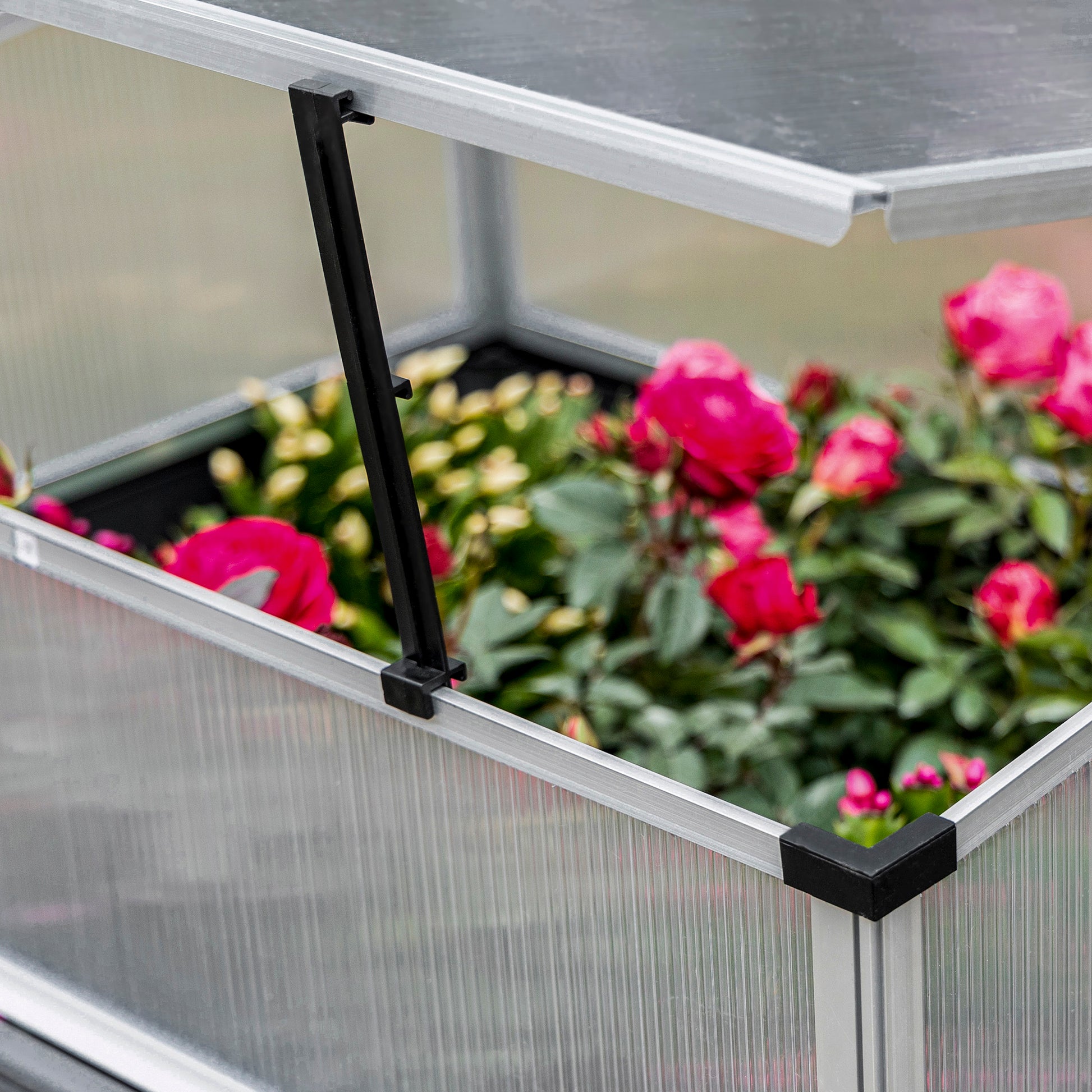 Outsunny Macetero Elevado Aluminio 78,5x61x99,5cm Policarbonato Techos Abatibles_3