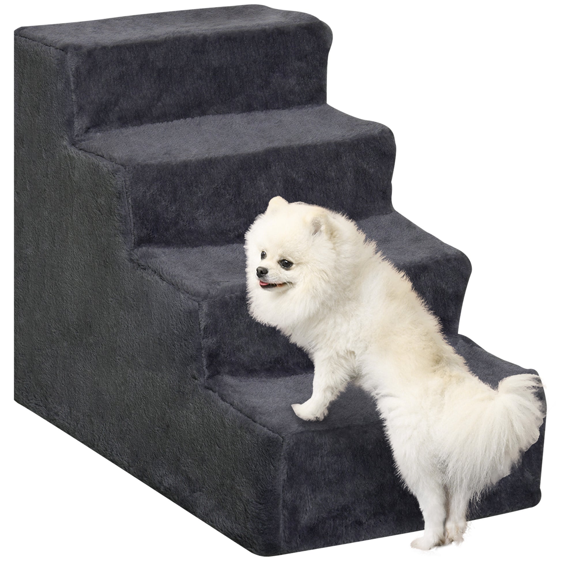 Pawhut Escalera Para Perros De 4 Peldaños Con Funda Extraíble 60x35x44 Cm Gris_0