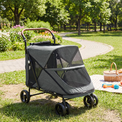 Pawhut Carrito Para Perros Plegable Con Un Botón Hasta 30 Kg Con Suspensión Gris_1