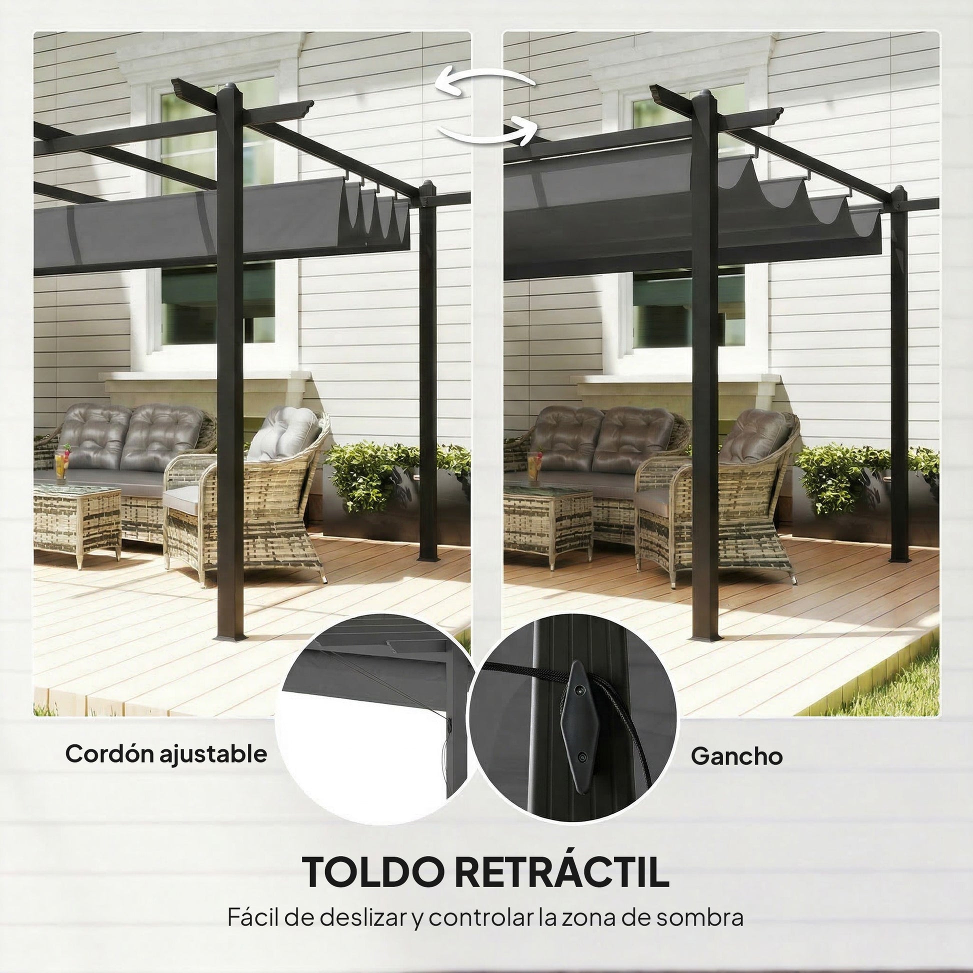 Outsunny Pérgola De Jardín 4x3 M Con Techo Retráctil_4