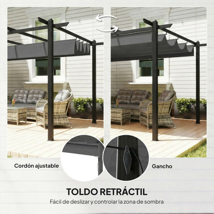 Outsunny Pérgola De Jardín 4x3 M Con Techo Retráctil_4