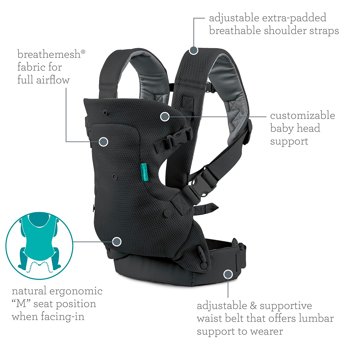 Infantino Mochila Portabebé Flip Convertible 4-en-1, Ergonómica Y Cómoda, Para Bebés De 3,6 A 14,5 Kg, Gris_2