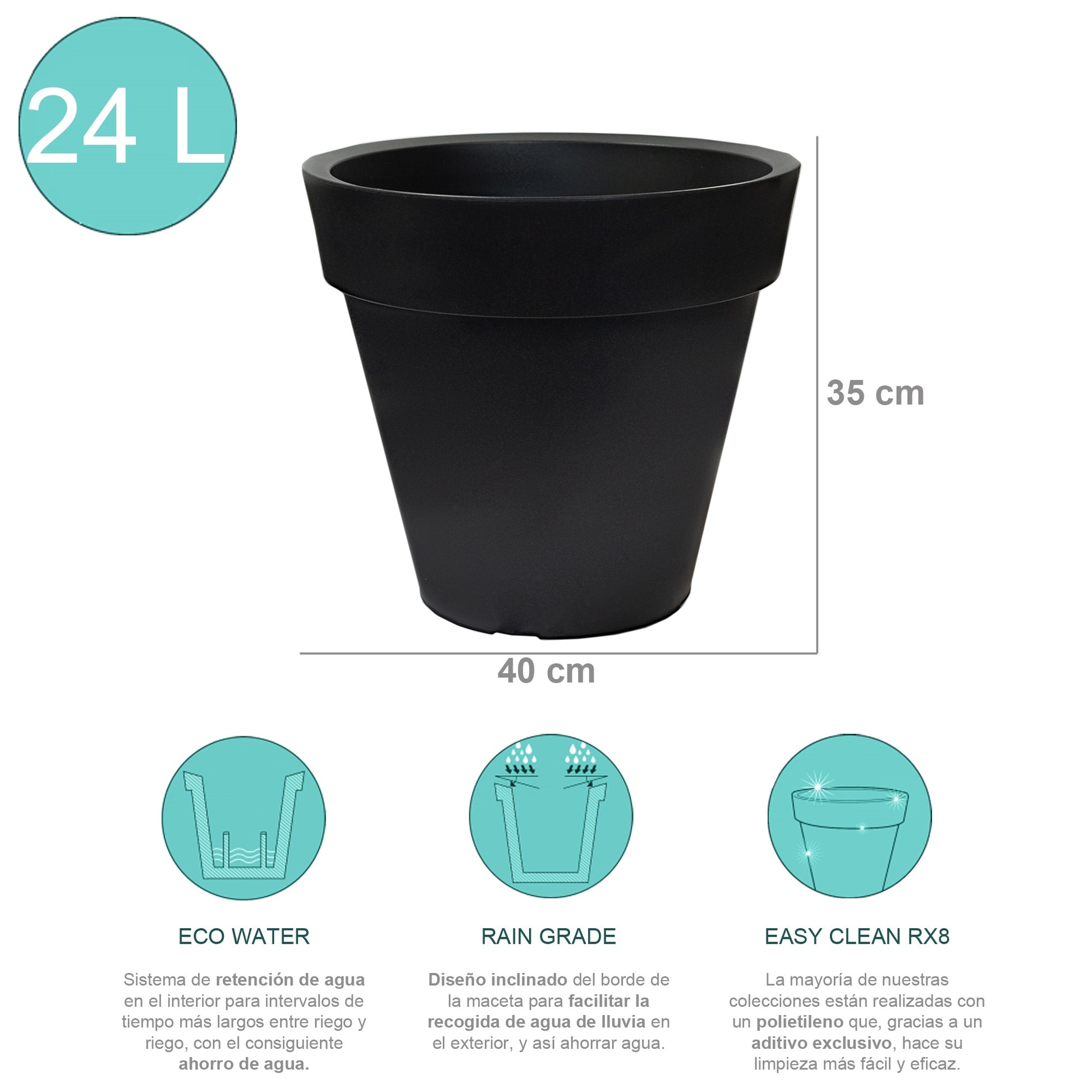 Macetero De Polietileno Por Rotomoldeo Color Antracita 40x35 Cm_1