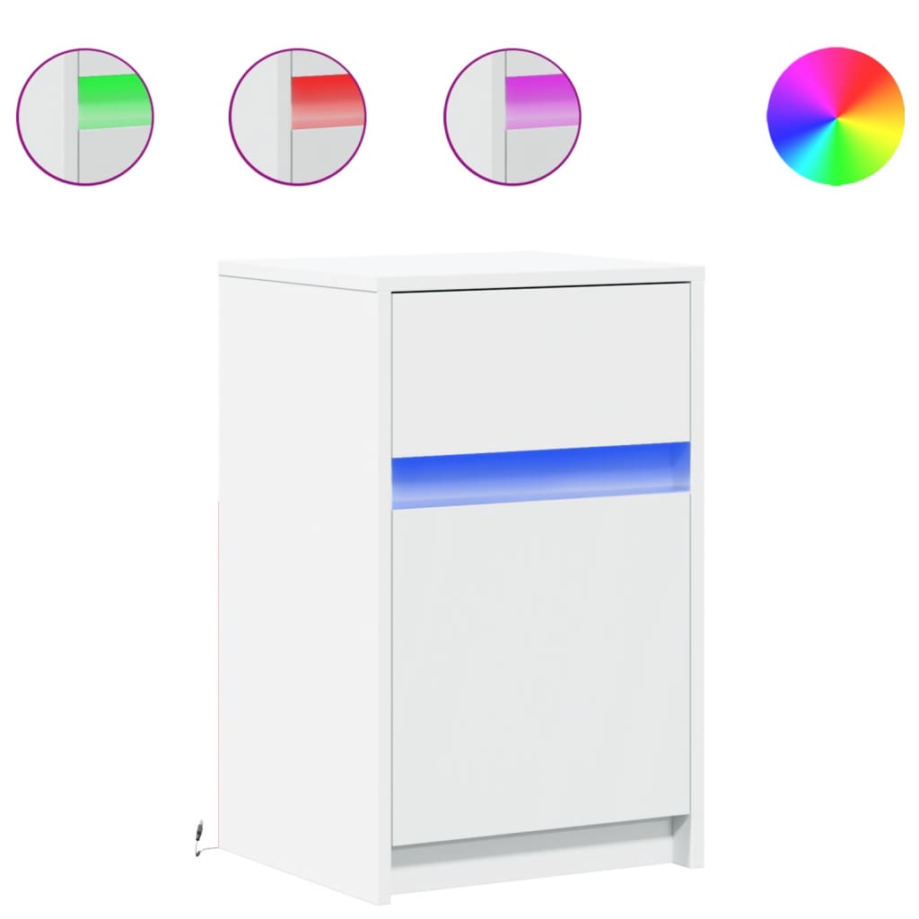 Mesitas De Noche Con Luces Led 2 Uds Madera Ingeniería Blanca_0