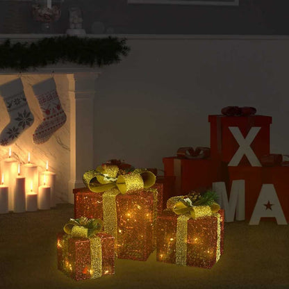 Vidaxl Caja Regalo Decorativa Navidad 3 Pzas Rojo Exterior/interior_1