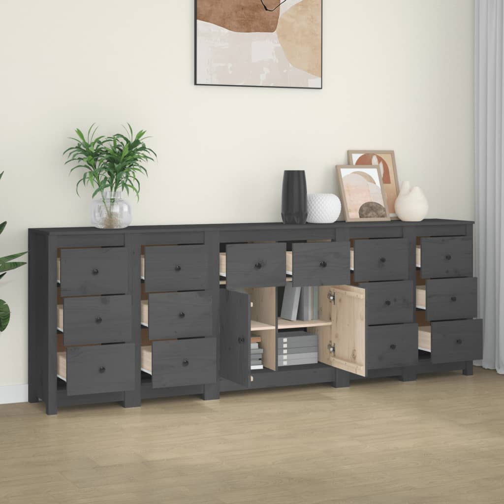 Aparador De Madera Maciza De Pino Gris 230 X 35 X 80 Cm_0