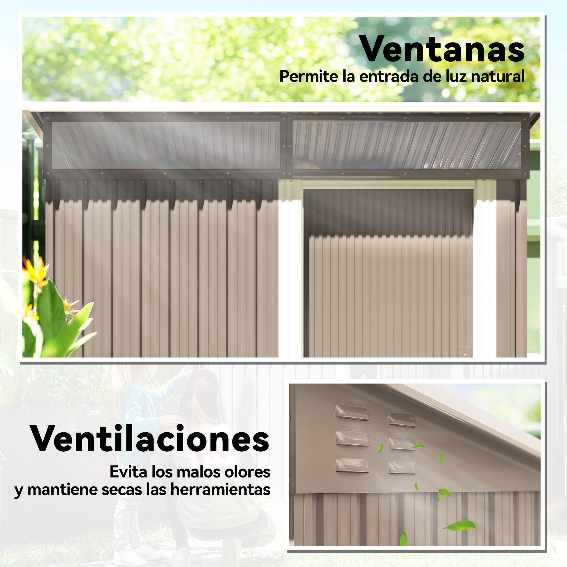 Outsunny Caseta De Jardín Exterior 1,9m² 195x122x182 Cm Con Base Refuerzo Marrón_5