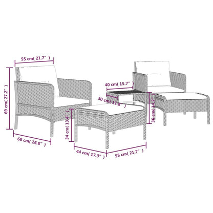 Vidaxl Set De Muebles De Jardín 5 Pzas Y Cojines Ratán Sintético Negro_2