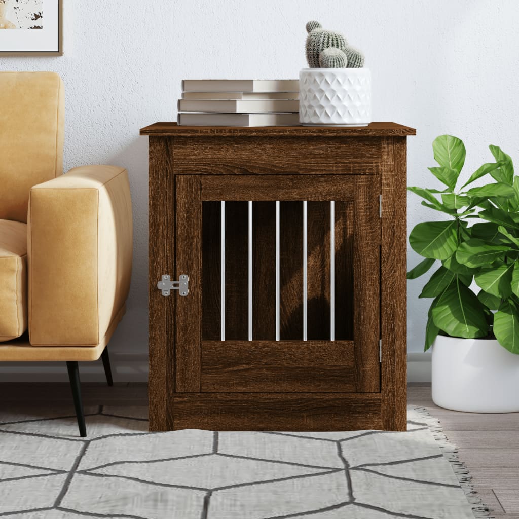 Jaula Para Perros Madera Ingeniería Roble Marrón 64,5x80x71 Cm_2