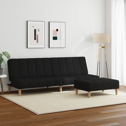 Sofá Cama De 2 Plazas Con Taburete Tela Negro / Vetonek_0