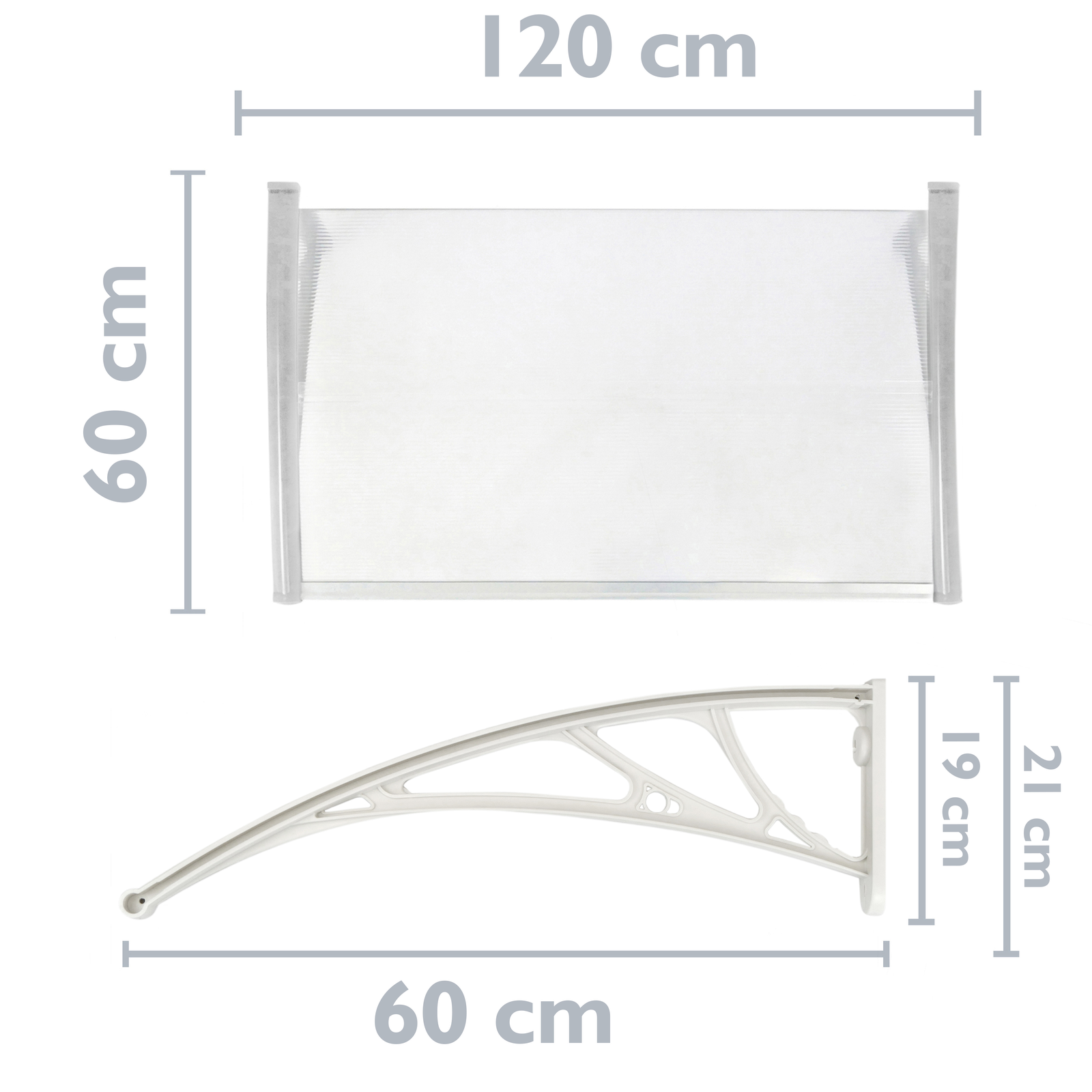 Tejadillo De Protección 120x60 Cm Transparente. Marquesina Para Puertas Y Ventanas Con Soporte Blanco_1