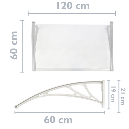 Tejadillo De Protección 120x60 Cm Transparente. Marquesina Para Puertas Y Ventanas Con Soporte Blanco_1