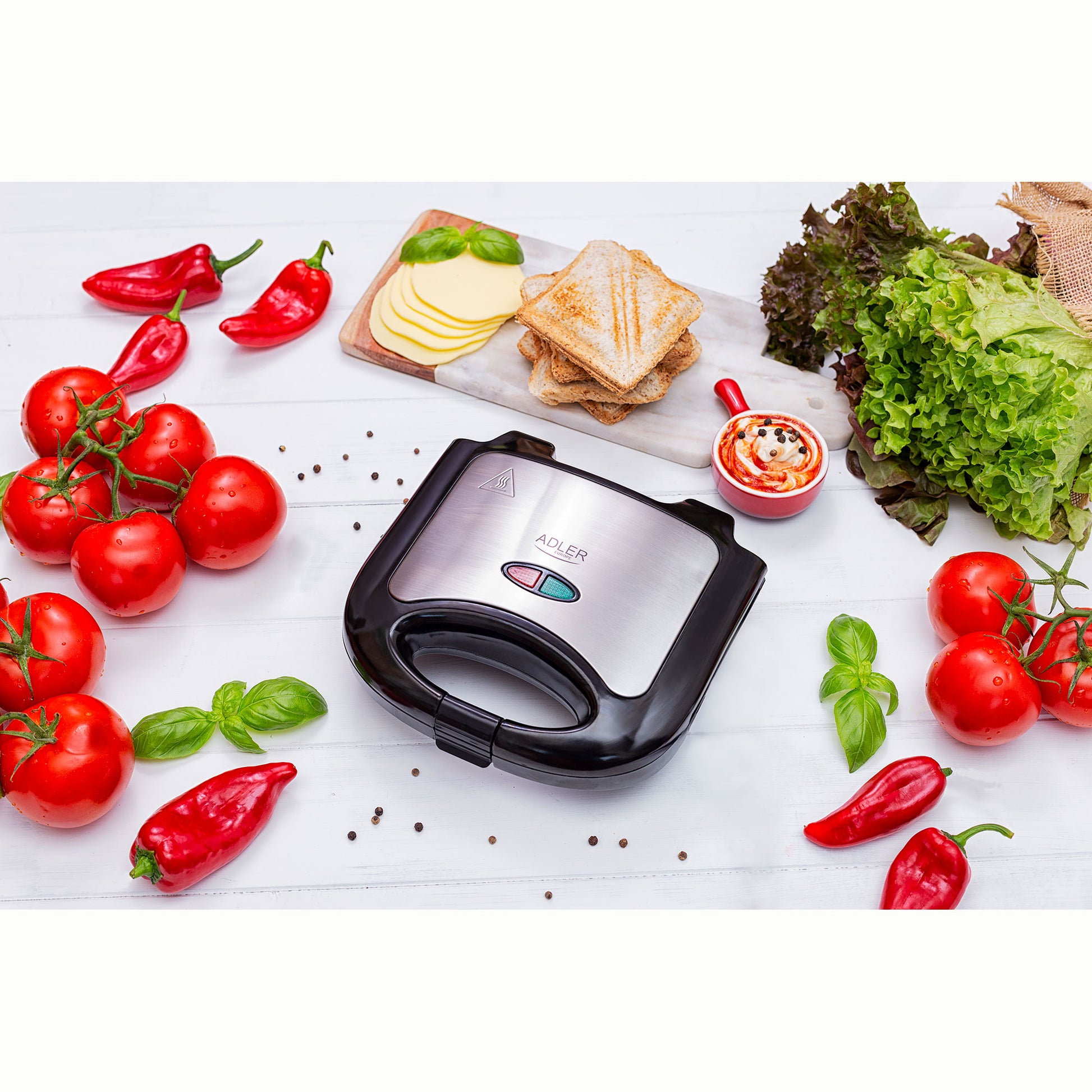 Sandwichera, 2 Sandwiches, Placas Antiadherentes, Tostado Perfecto, Acero Inoxidable, Compacta Adler Ad3015 850w_2