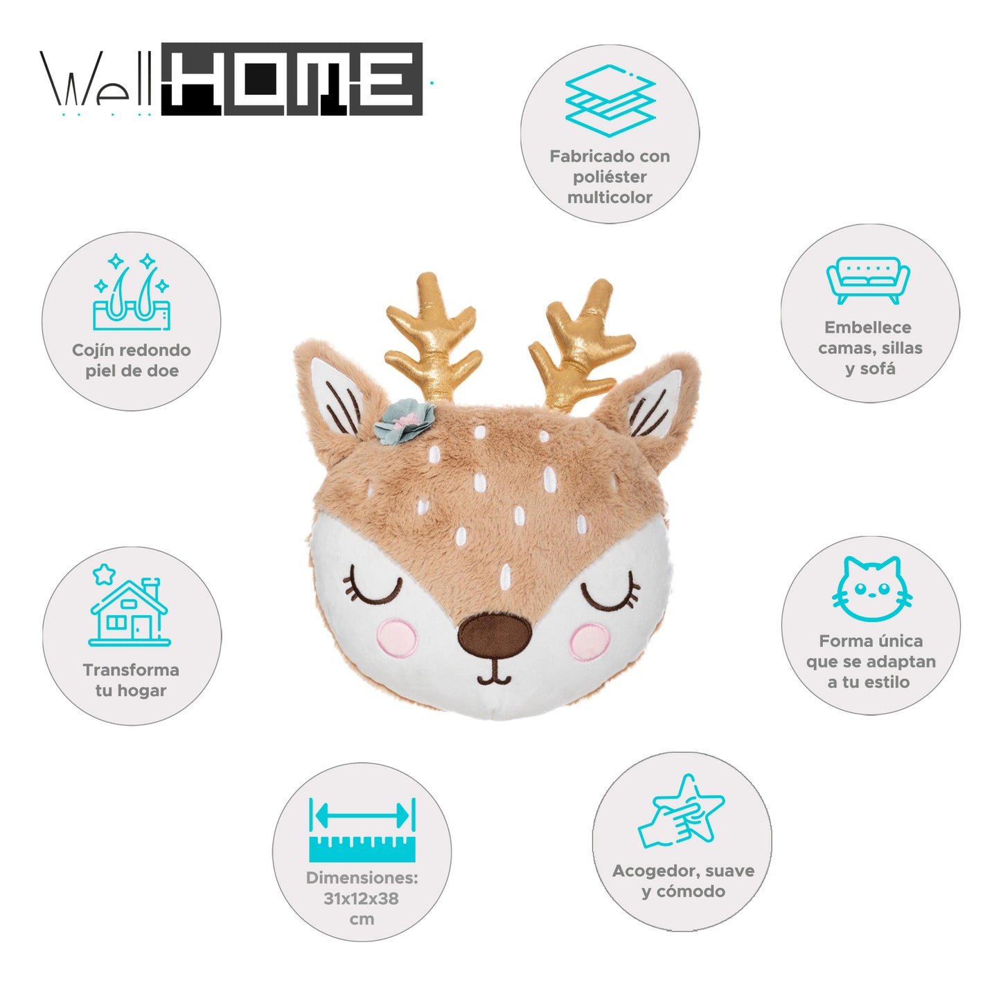 Wellhome Cojín Cabeza De Ciervo