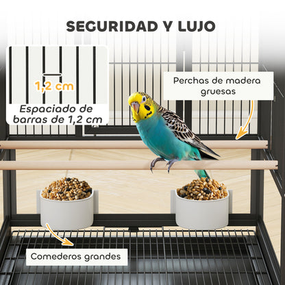 Pawhut Jaula Para Pájaros Con Ruedas Paneles Acrílicos 48x46x83 Cm Negro_4