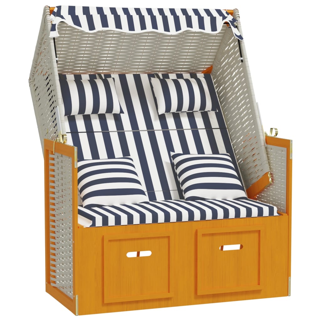 Silla Strandkorb Con Cojines Ratán Sintético Madera Blanco Azul_1