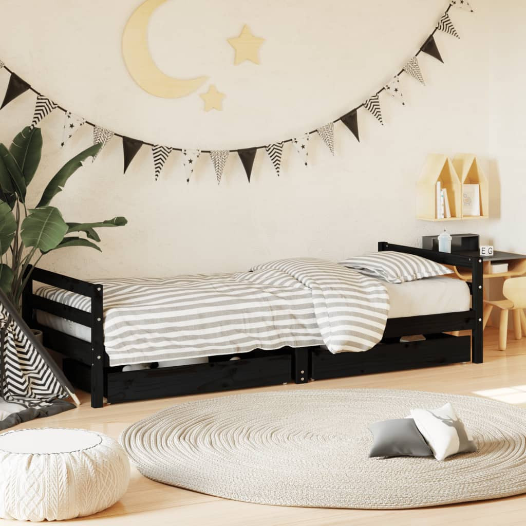 Vidaxl Estructura Cama Infantil Y Cajones Madera Pino Negro 90x190 Cm_1