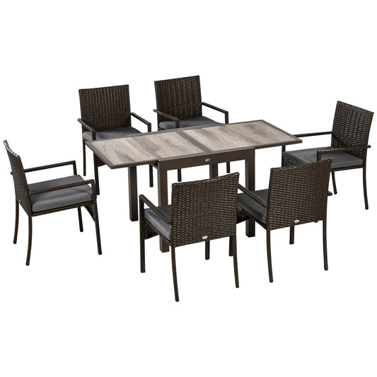 Outsunny Conjunto De Muebles De Ratán De Jardín Con Mesa Extensible Y 6 Sillas_0