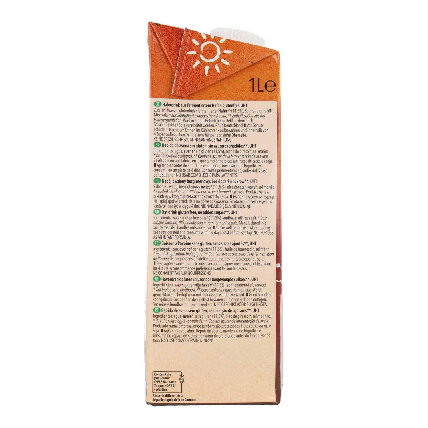 Pack 8 uds Bebida Avena Sin Gluten BIO Natumi 1 L