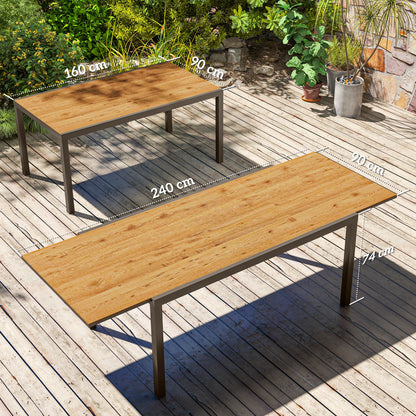Outsunny Mesa De Jardín Extensible 160-240 Cm Con Borde De Aluminio Marrón_2